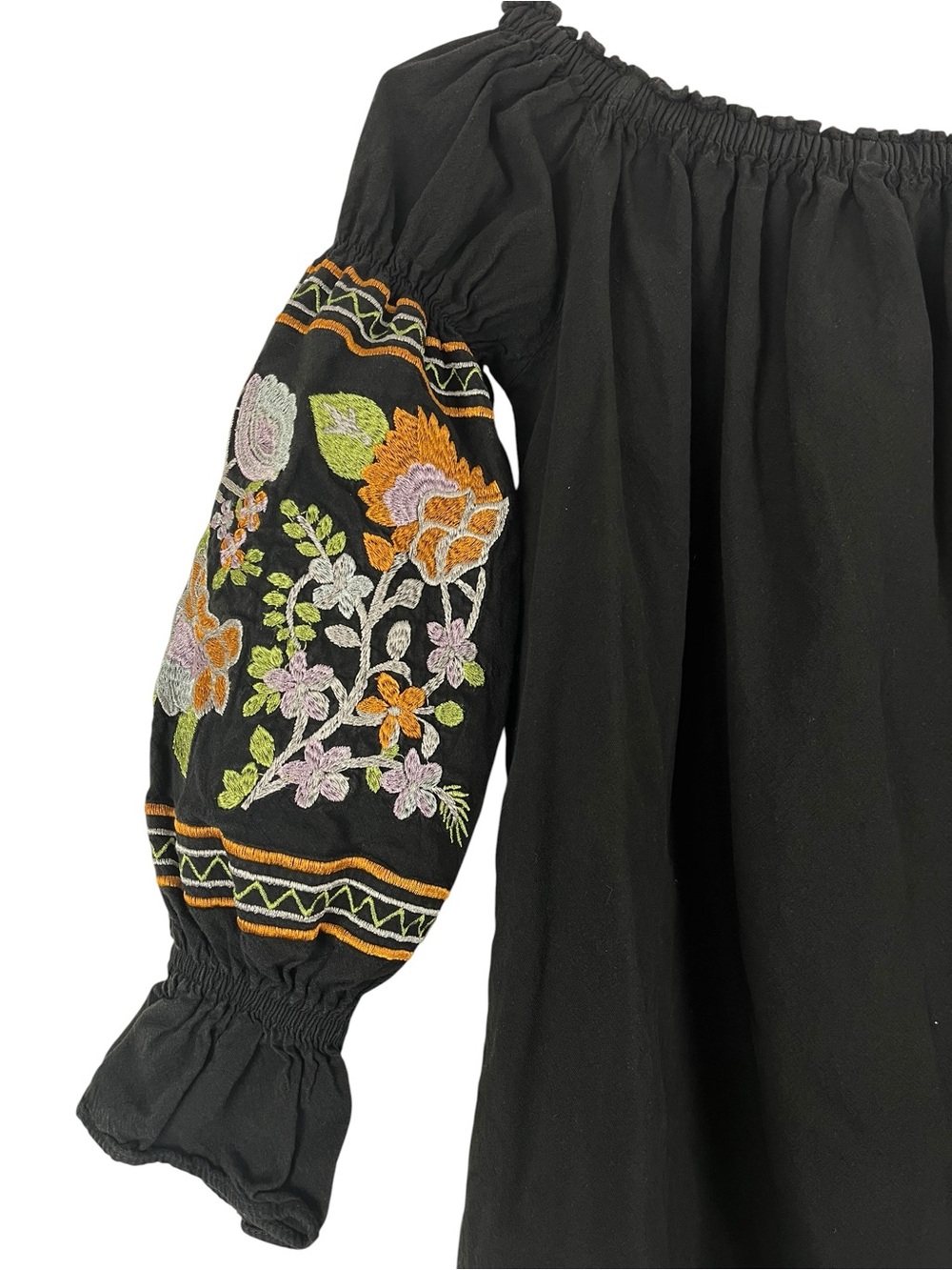 Giocam Black Embroidered Floral Off Shoulder Boho Peasant Blouse Size Medium - Picture 4 of 8